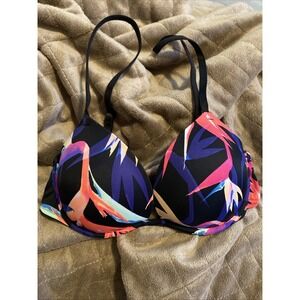 PINK VICTORIA'S SECRET WEAR EVERYWHERE SUPER PUSH-UP BRA TROPICAL PRINT SIZE 32C